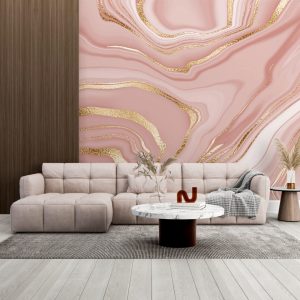 Gold Leaf Pink Marble Wallpaper