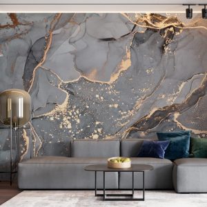 Grey and Gold Marble Pattern Wallpaper