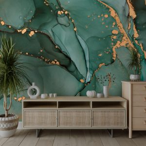 Gold Veined Green Marble Wallpaper