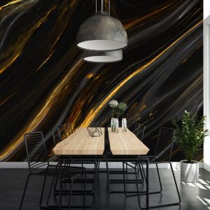 Gold Veined Black Marble Pattern Wallpaper