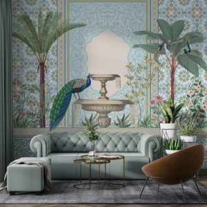 Peacock in an Indian Palace Wallpaper