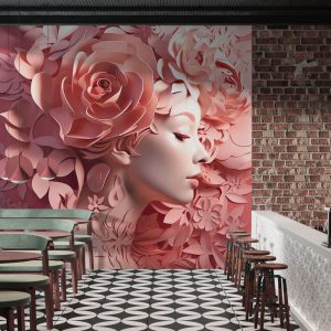 Pink-Toned Flowery Woman Wallpaper