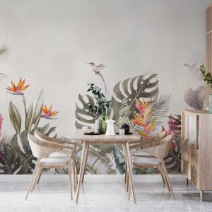 Tropical Leaves and Star Lily Flower Wallpaper