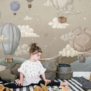 Balloons Flying in the Sky on a Beige Background Wallpaper