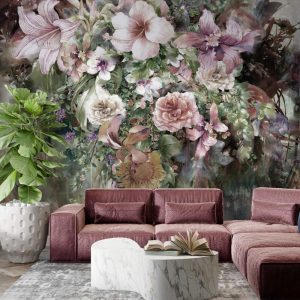 Flowers and Lilies Oil Painting Wallpaper