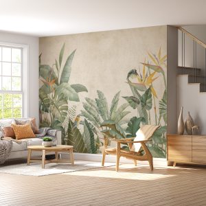 Tropical Leaves and Forest Flowers Wallpaper
