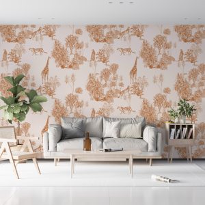 Bohemian-Coloured Tropical Leaves, Giraffe and Leopard Wallpaper