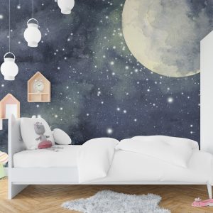 Watercolour Full Moon and Night Wallpaper
