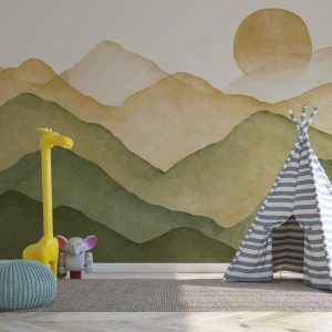 Boho-Toned Mountain Landscape Wallpaper