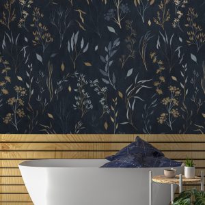Navy Blue Soft Plants Wallpaper