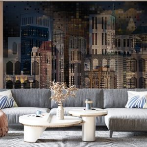 3D Tower and Building Patterned Wallpaper