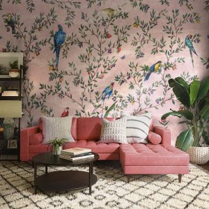 Pink Background Bird on Branch 3D Wallpaper