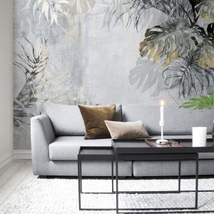 Gold Colored Tropical Leaf Wallpaper
