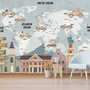 Detailed Children's Map Pattern Wallpaper with Cars