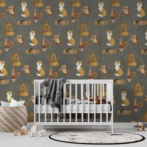 Forest Creatures on Grey Background Wallpaper