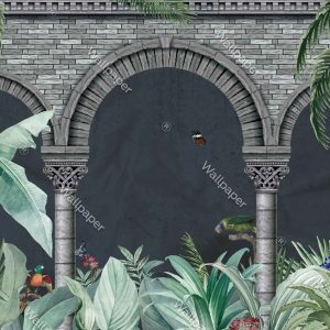 Arched Columns in Tropical Forest Wallpaper