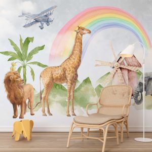 Tropical Animals Under the Rainbow Wallpaper