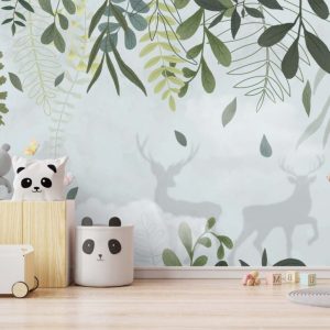 Flower and Deer Children's Room 3D Wallpaper