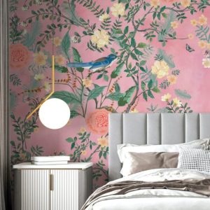 Pink Colored Flower Bird 3D Wallpaper