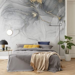 Gray and Gold Colored Marble Look 3D Wallpaper