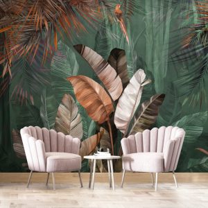 Large Leaf Tropical Patterned 3D Wallpaper