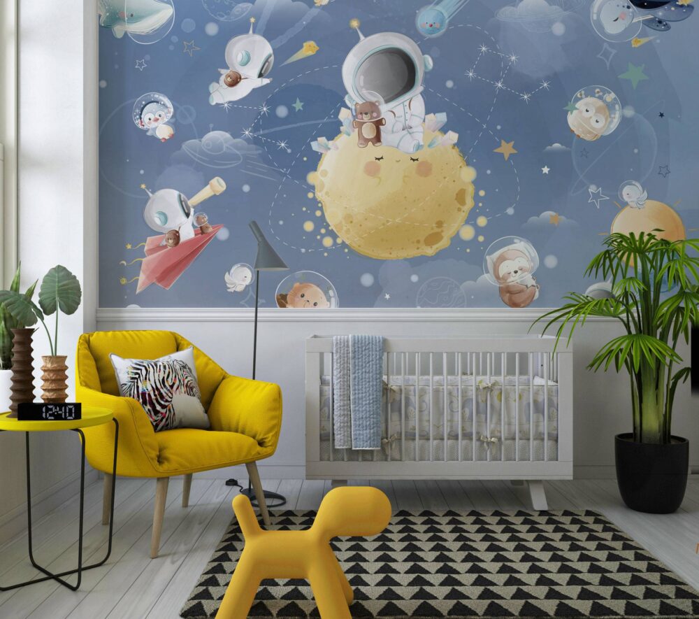 Planetary Systems and Space Rockets Nursery Wallpaper Mural | MAIA HOMES